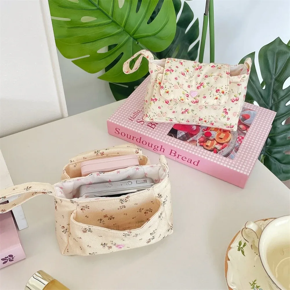 trousse de toilette en toile multi-poches pour femme, motif floral mignon, sac de voyage multi-couches pour cosmétiques, trousse de lavage