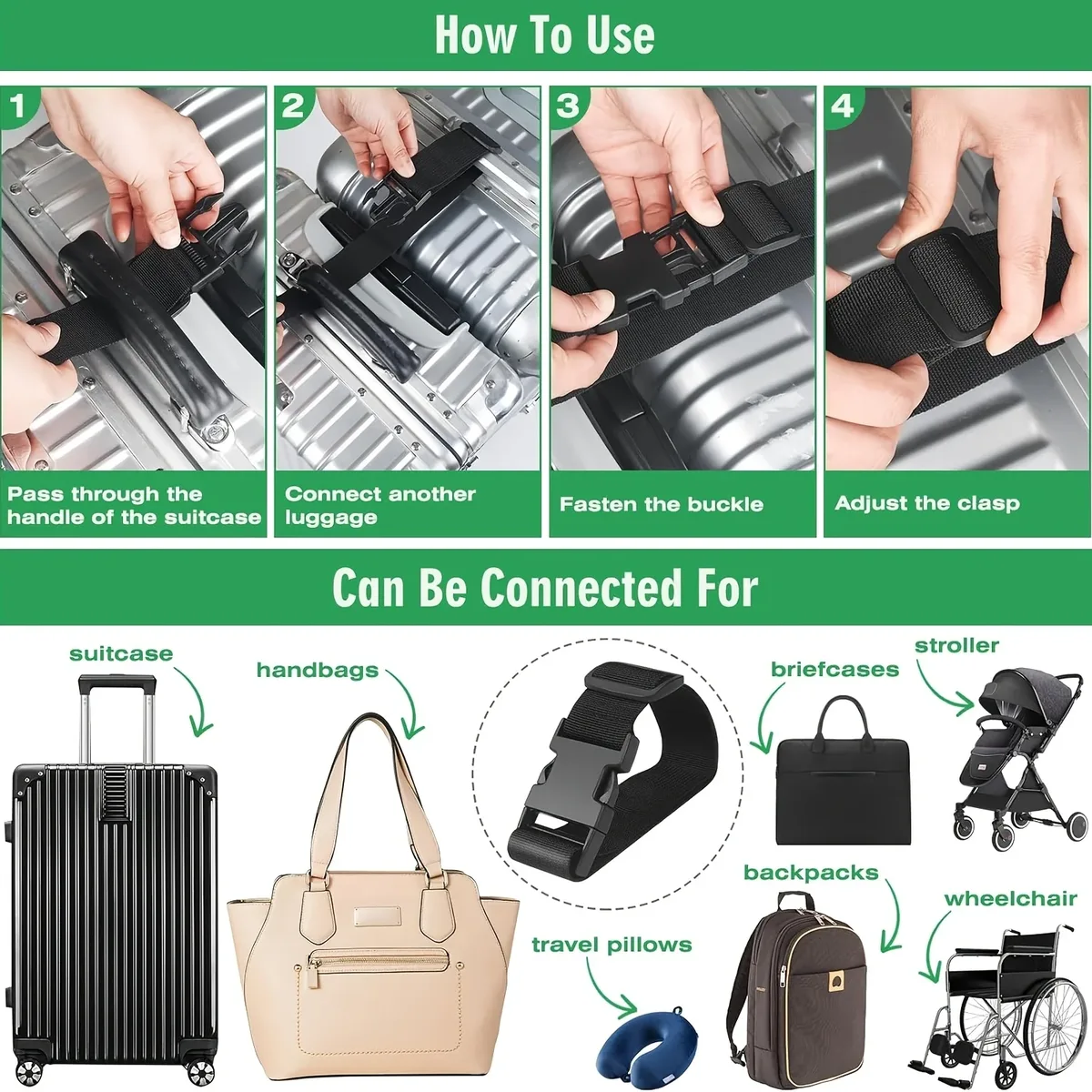 ceinture bagage nylon noire ajustable boucle caoutchouc fixation valises voyage transport liement sac bagagerie