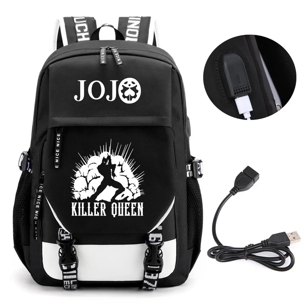 anime jojo bizarre adventure kira sac à dos école livre sacs mochila voyage usb port sac ordinateur portable garçon filles sac à dos