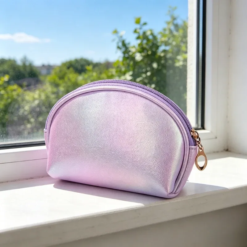 sac en forme de coquille, mini sac de maquillage, pochette cosmétique portable avec fermeture éclair pour femmes, rangement de voyage pour articles de toilette et organisateur de petits objets.