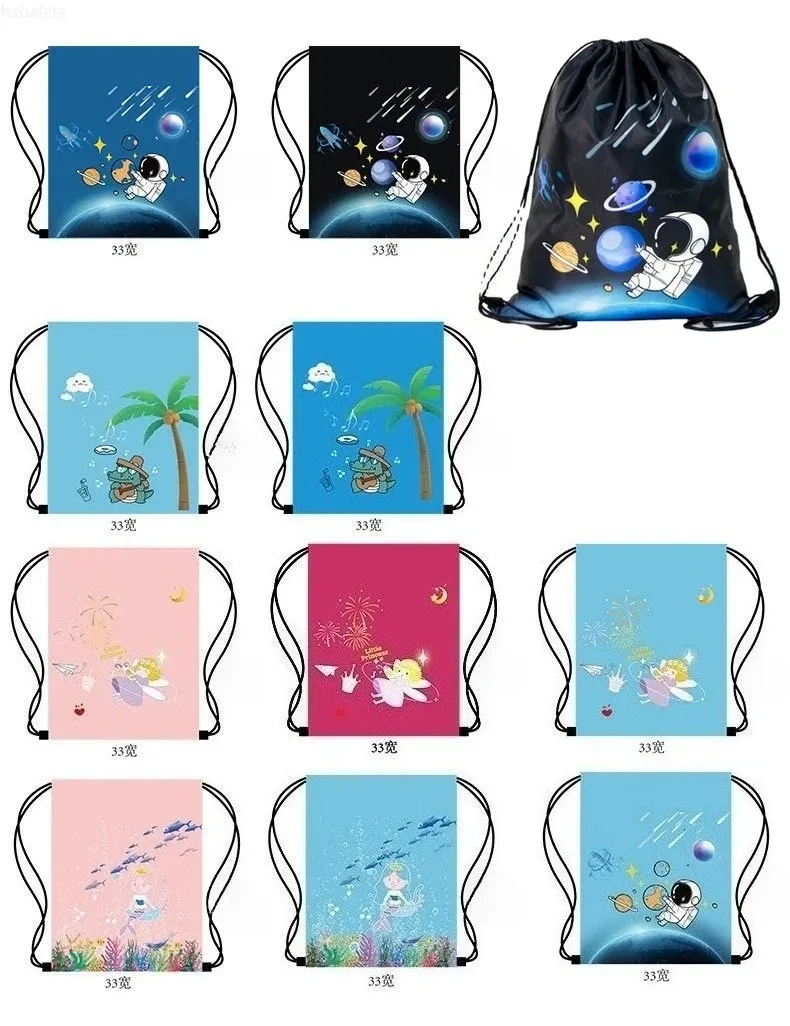 sac à dos à cordon de serrage avec imprimé espace et dessin animé, sac de sport de grande capacité, sac de rangement de voyage imperméable
