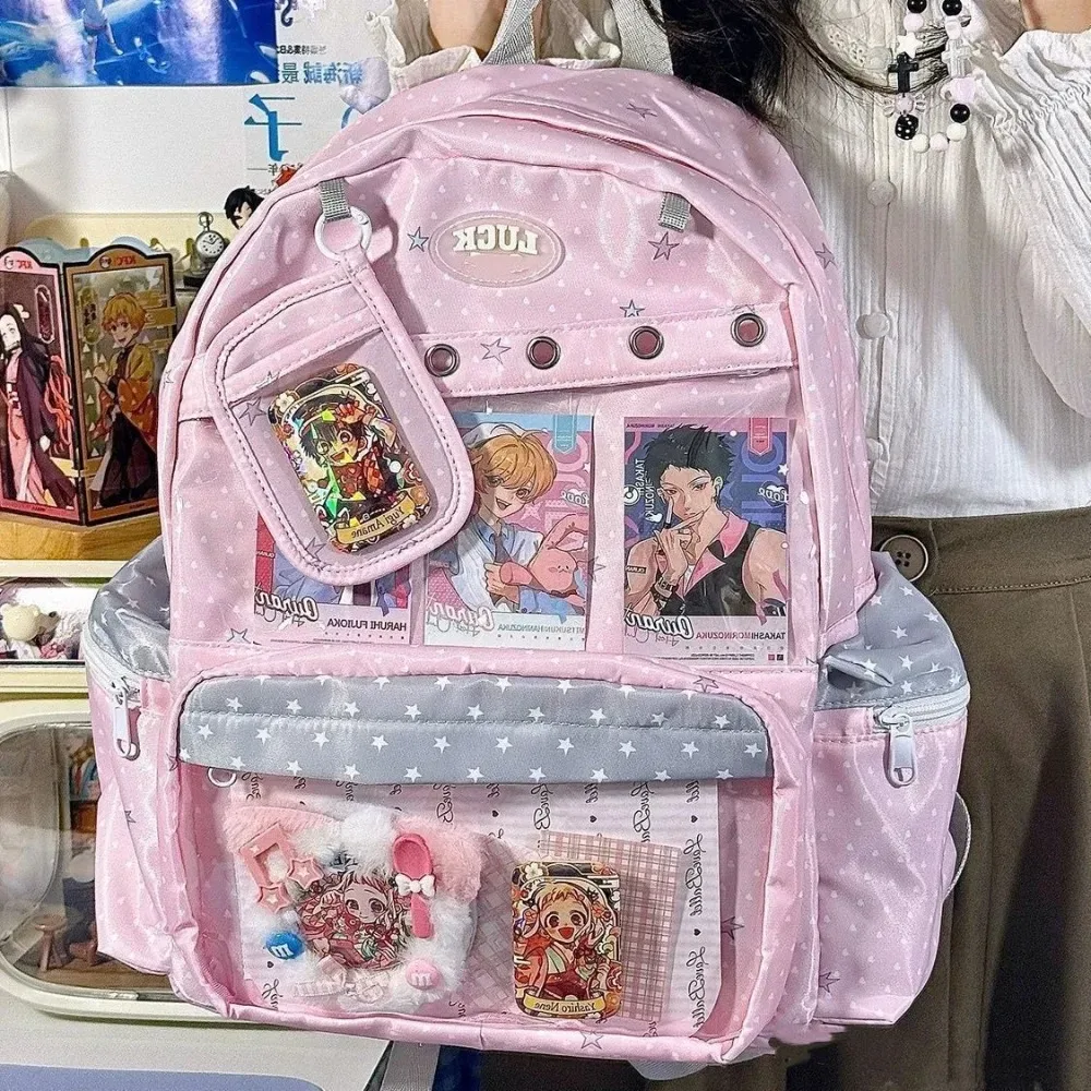 sac à dos polyvalent grande capacité harajuku y2k à pois mignon pour usage quotidien, style ulzzang ita bag, inspiré des expositions de bandes dessinées