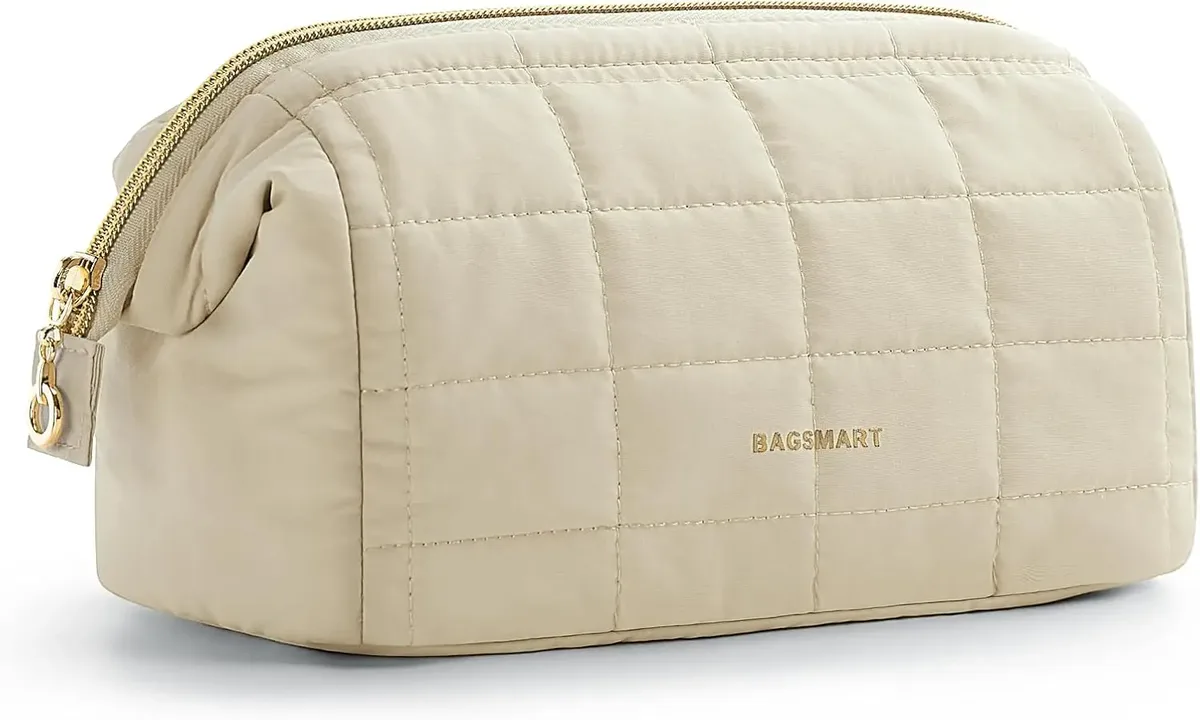 trousse de maquillage trousse de toilette de voyage sacs de maquillage rembourrés gonflés pochette large ouverte sac à main essentiels de voyage accessoires de toilette brosses