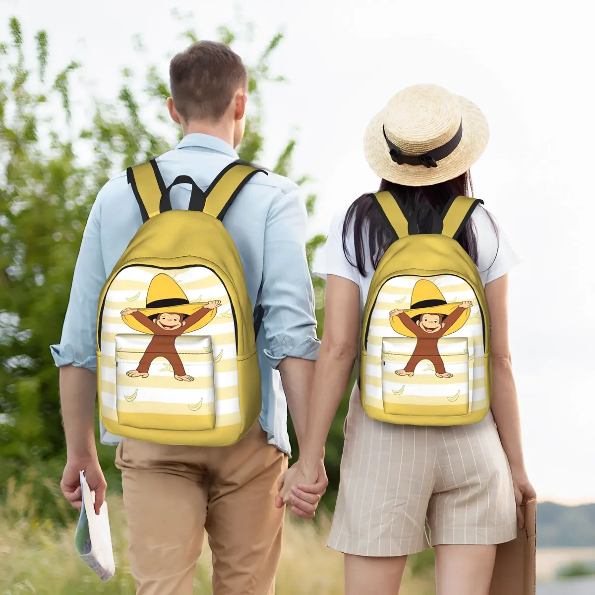 sac à dos curious george monkey banana pour hommes, femmes, adolescents, étudiants, sac à dos de travail, sac à bandoulière pour ordinateur portable, sac à bandoulière durable