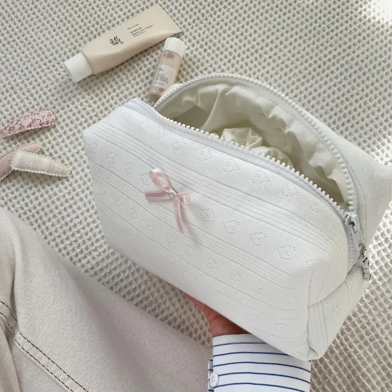 sac de maquillage de grande capacité, 1 pièce, pochette de rangement de cosmétiques à nœud papillon pour soins de la peau, bijoux, trousse de toilette de voyage, sac de rangement portable