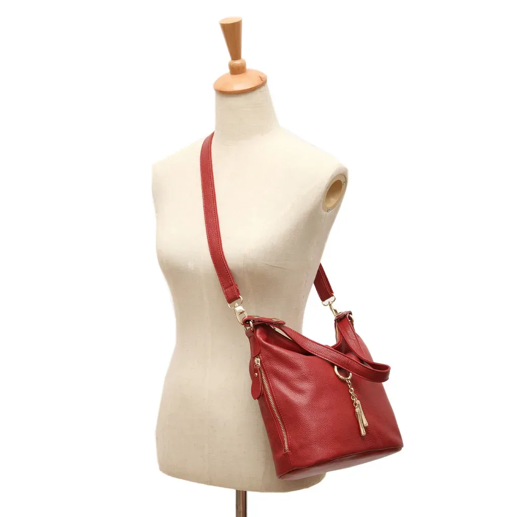 zency-sac à main élégant en cuir rouge pour femme, 100% group, hobo, charme, anneau, moyen, initié, jaune vif