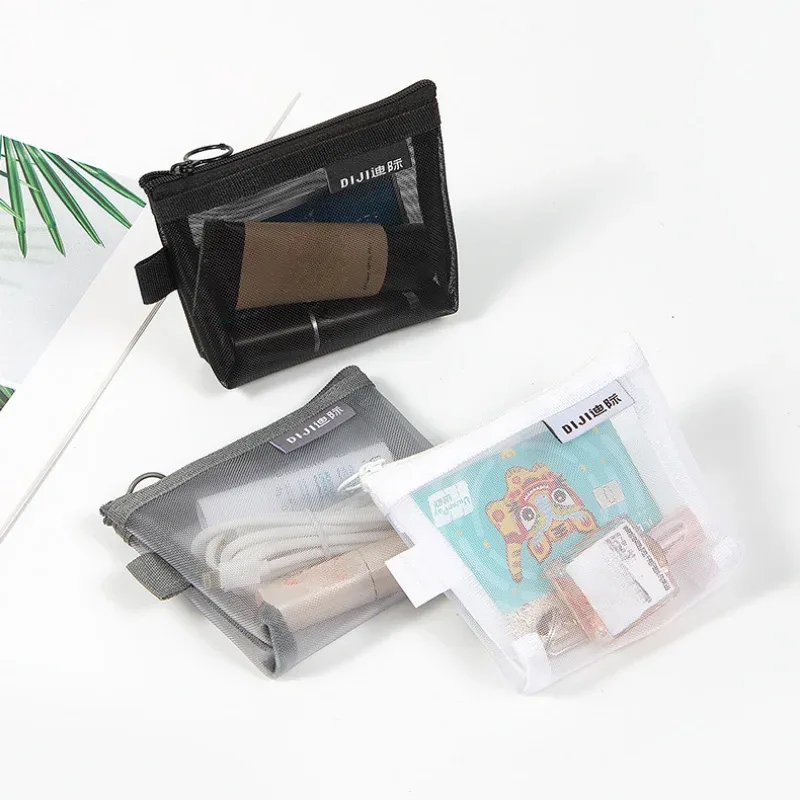 sacs de rangement portables de voyage, sacs à monnaie en nylon visible en maille, porte-monnaie de grande capacité, organisateurs de maquillage de toilette, pochette pour carte de crédit d'identité