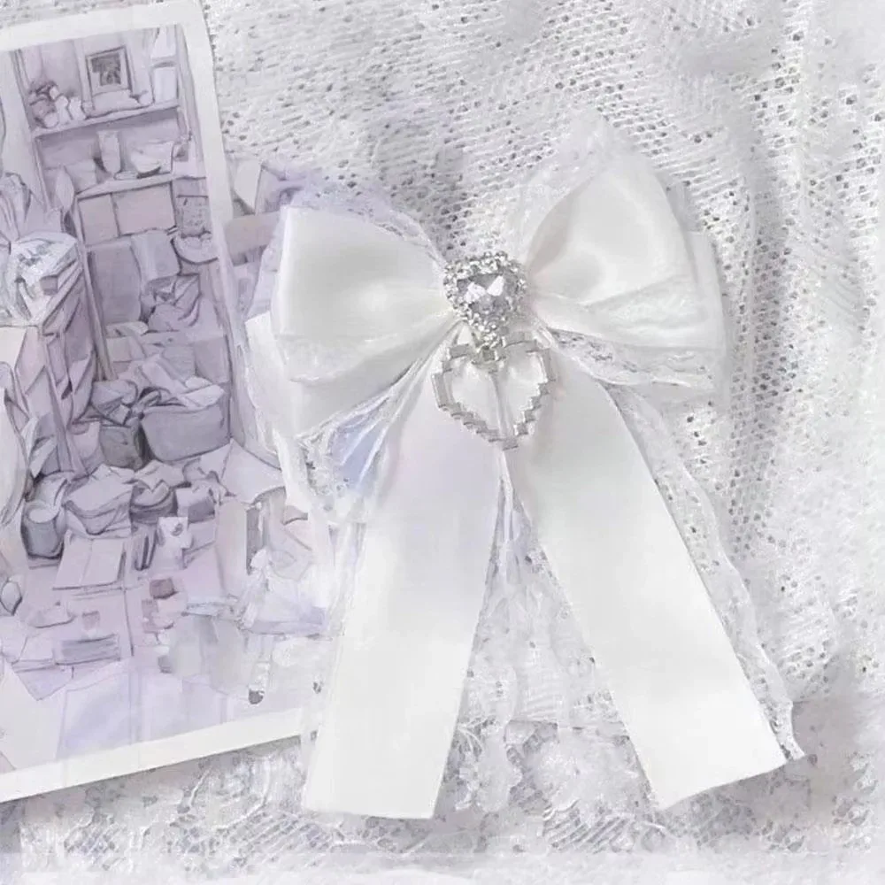 1/2pcs kit de nœuds en ruban à faire soi-même, double couche, avec pendentif en forme de cœur brillant, style lolita, pour sac à dos, avec clip en forme de cœur et diamant