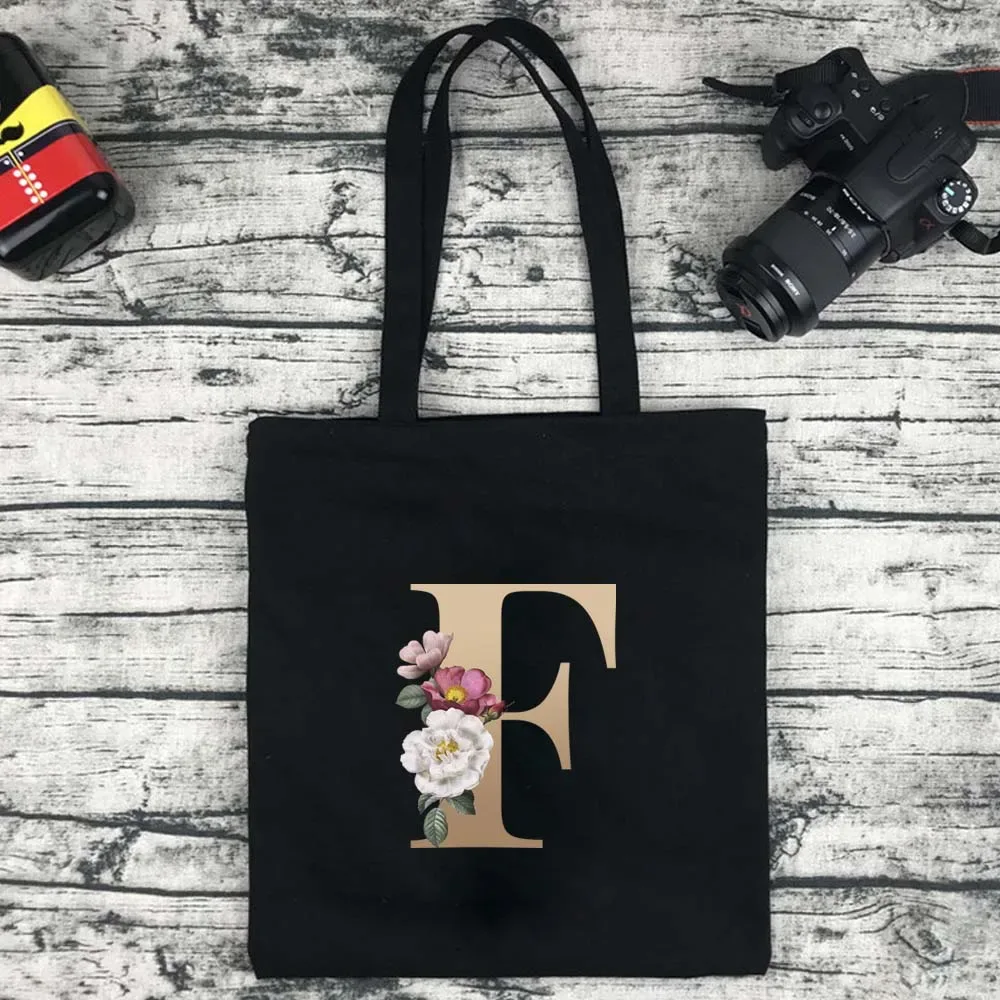 sac de shopping écologique pour femmes, sac à bandoulière portable pliable noir, sac à main réutilisable de grande capacité avec lettres, fourre-tout bolsos