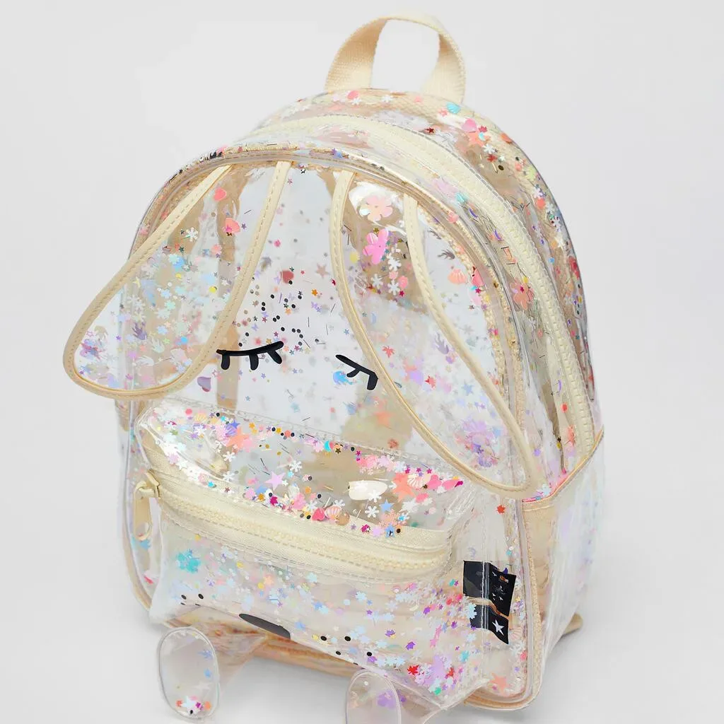 nouveau sac à dos transparent en forme de lapin scintillant à paillettes pour l'été, sac à bandoulière mignon pour femmes