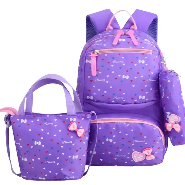 sac dos polyester point rose cœurs rouges bleus nœuds noirs pochette crayon sacs école filles voyage