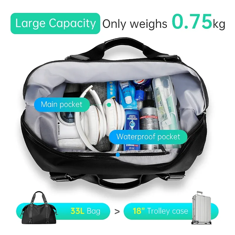 sac de sport mark ryden grande capacité 33l, sac de voyage imperméable avec sangle de bagage pour hommes, idéal pour le sport