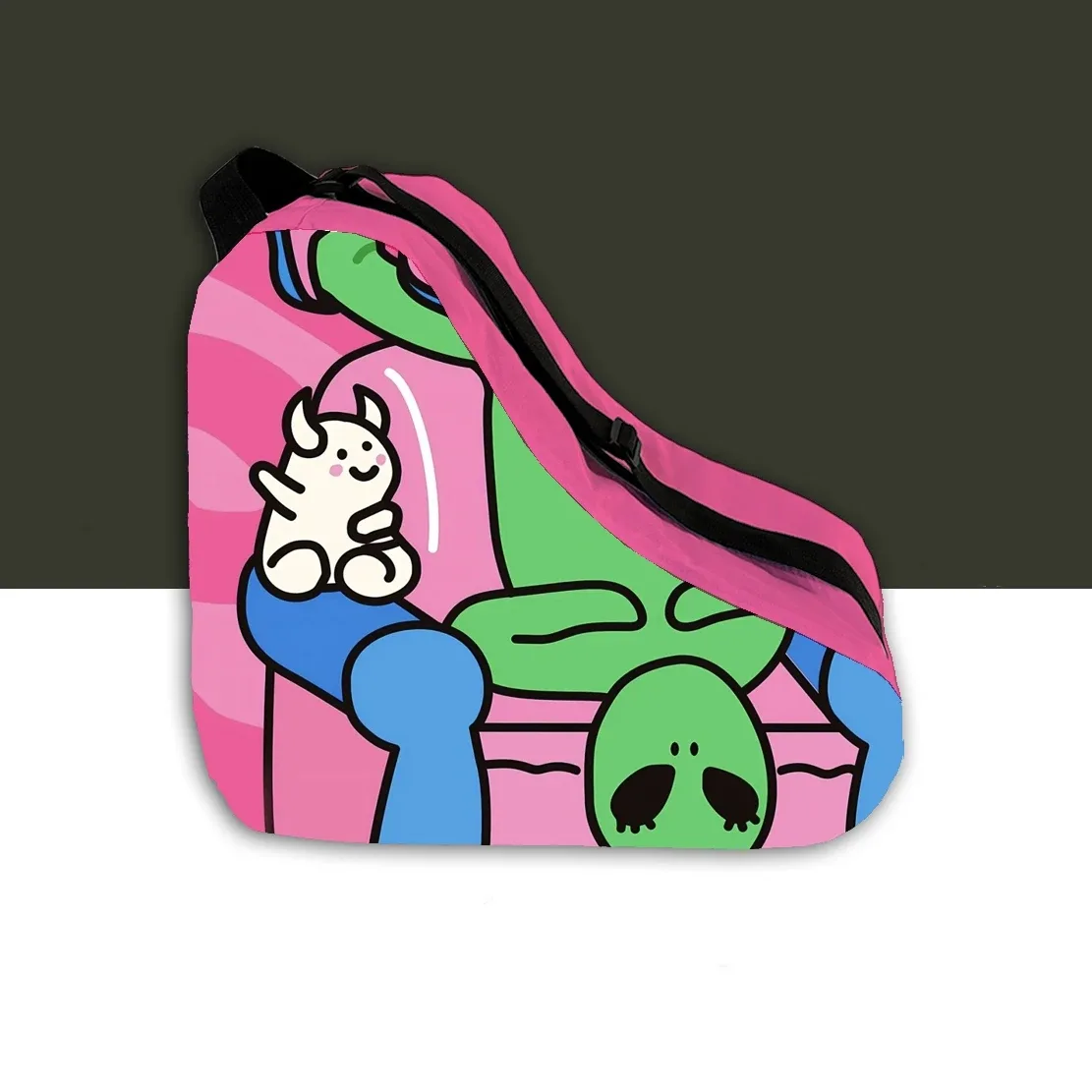 sac voyage nylon polyvalent rose chat canapé bleu vert jaune visage souriant gris motifs noirs blancs rouge motifs couleures blanc chats lapins arc ciel