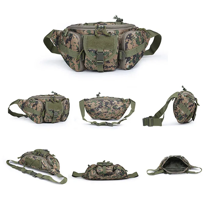 sac banane tactique imperméable pour homme, en nylon, camouflage molle, pour la chasse, la randonnée, l'escalade, sacoche de combat pour téléphone portable