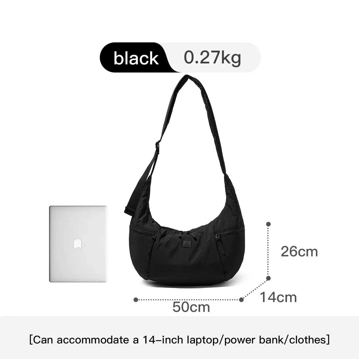 sac à bandoulière epol pour femme en nylon imperméable, sacs décontractés tendance 2026, sac croissant minimaliste de couleur unie 3071-17