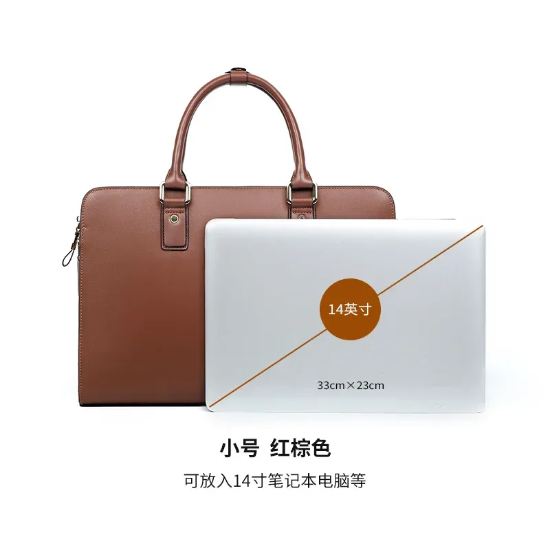 porte-documents en cuir véritable pour hommes, en cuir de vache fendu, grande capacité, sac à main d'affaires horizontal, pochette d'ordinateur, nouvelle collection