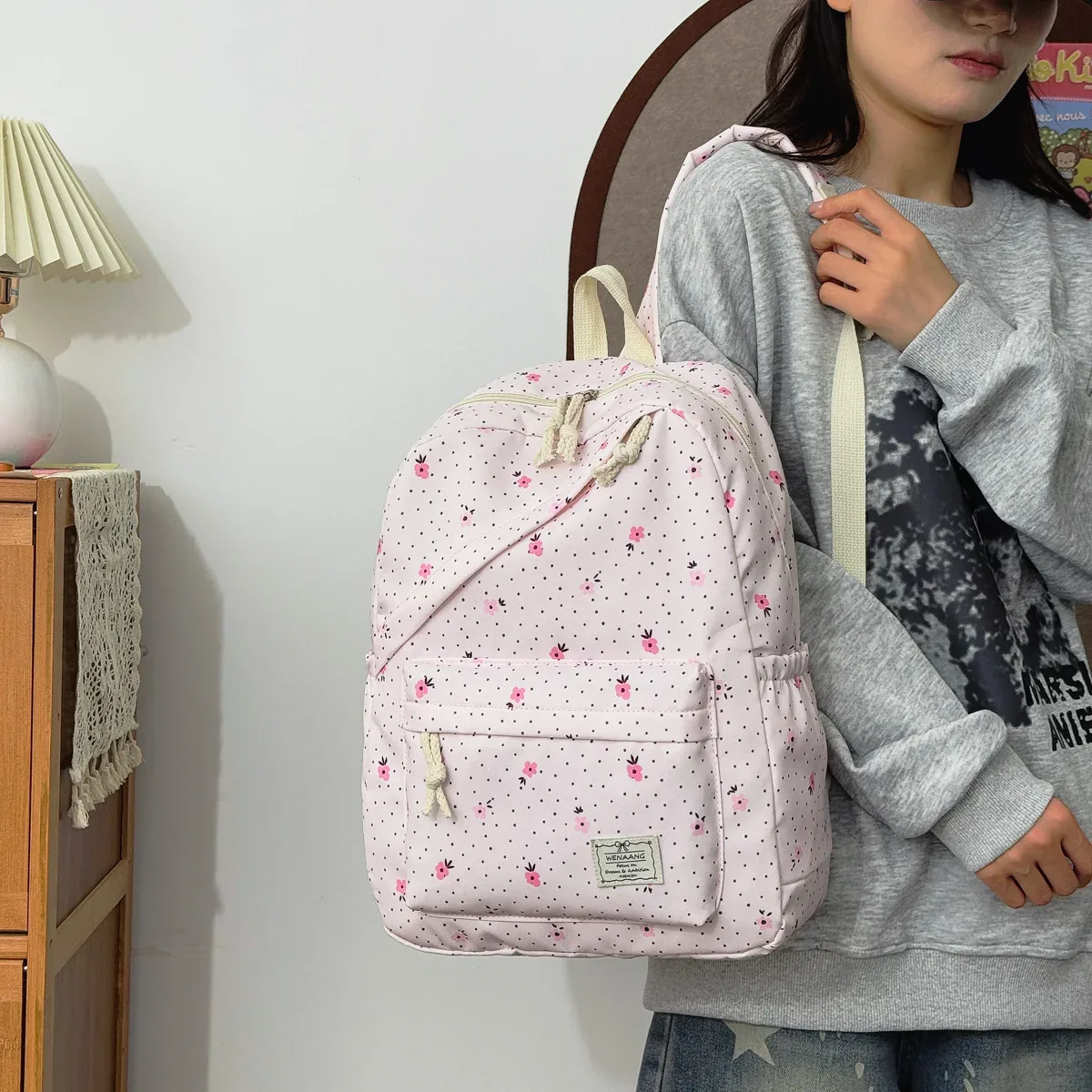 sac à dos pour filles à pois floraux, sac léger multi-compartiments polyvalent, sac à dos pour étudiants pour le campus, les voyages en plein air