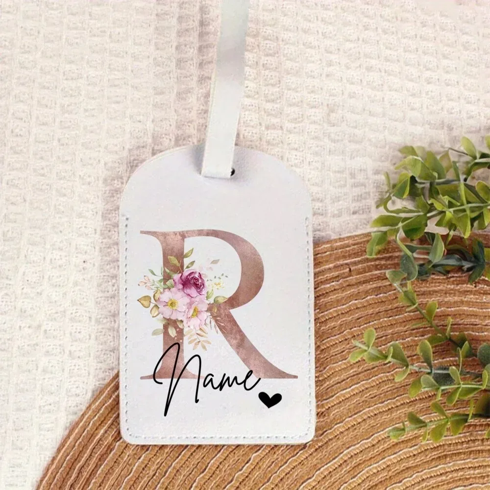 étiquette de bagage personnalisée avec nom | accessoires de voyage portables personnalisés en pu, avec monogramme imprimé tendance, idéaux pour les fêtes