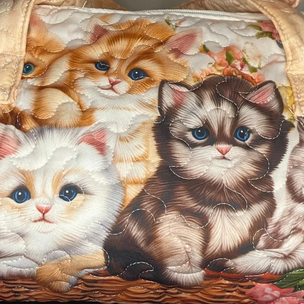 sac fourre-tout matelassé 3d mignon avec motif chat, citrouille d'halloween, feuilles d'automne et fleurs, sac à main de voyage unique, cadeau pour les amoureux des chats, sac à bandoulière