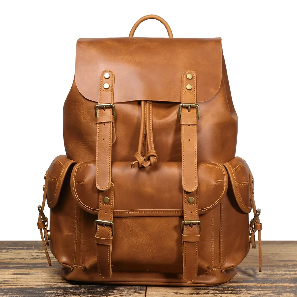sac à dos vintage en cuir de vache véritable fait main pour homme, voyage, école, collège, décontracté, rétro, élégant, unique