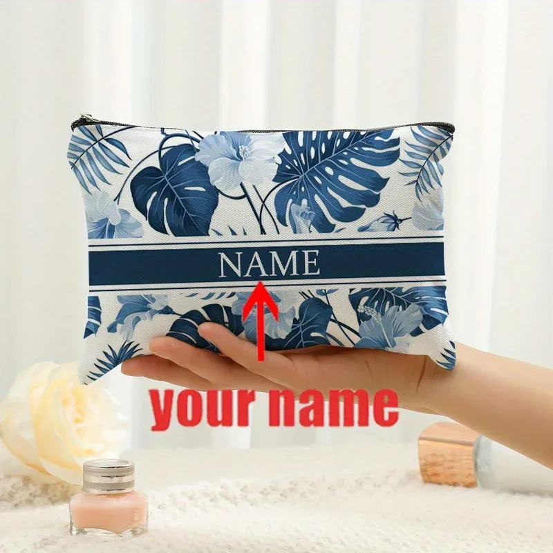 1 pièce trousse de maquillage personnalisée avec nom et motif floral imprimé, sac de rangement de voyage pour articles de toilette, organisateur de cadeaux de fête, pochette cosmétique