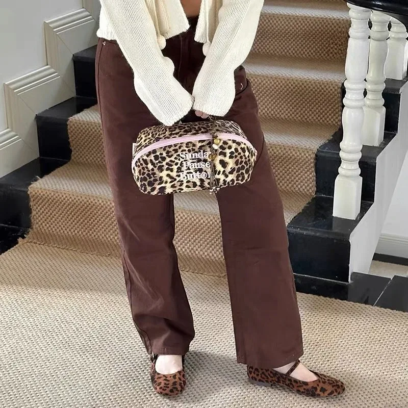 grande trousse de toilette de voyage pour femmes, nouvelle trousse à maquillage léopard, sac fourre-tout à fermeture éclair, sac de rangement cosmétique pour femmes