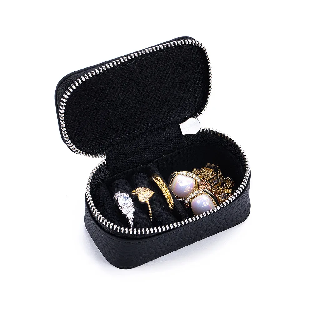 organisateur voyage cuir vachette noir gris beige marron fermeture éclair intérieur velours bijoux mini pochette cosmétique femmes soirée