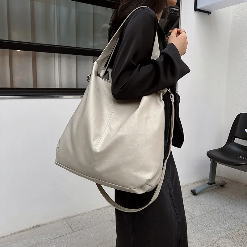 leftside – grand sac fourre-tout en cuir pour femmes, tendance 2025, simple, grande capacité, rétro, sac à bandoulière latéral