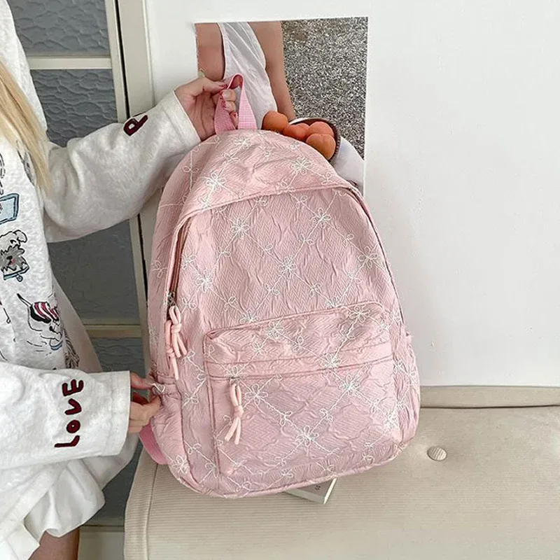 sac à dos d'étudiant imprimé grande capacité, motif papillon mignon et nœud, sac d'école tendance, esthétique décontractée, sac de voyage, sac à dos vintage