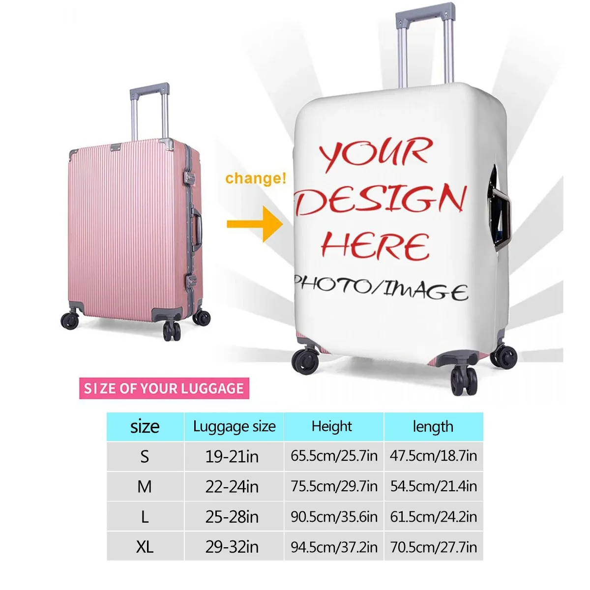 housse de bagage personnalisée sur mesure 18-32 pouces, protection de valise de voyage personnalisée, ajoutez votre photo, texte ou design, housses de bagage élastiques
