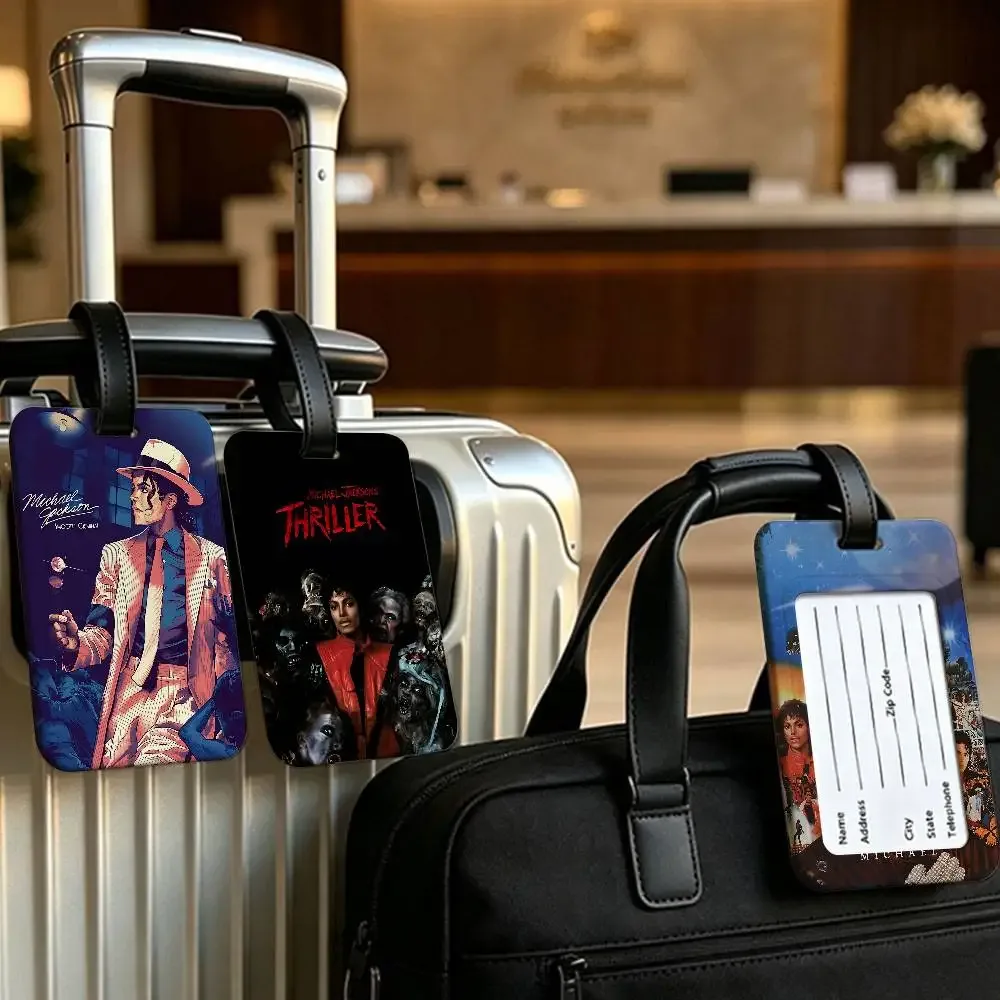étiquette de bagage m-michael jackson en pvc, étui pour carte d'information, marqueur anti-perte pour sac à dos