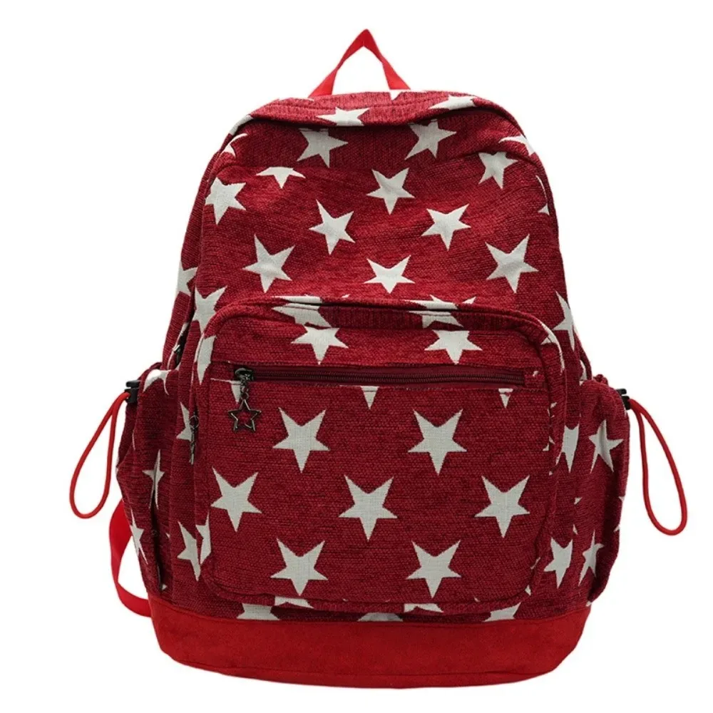 sac à dos à rayures grises de style coréen, multi-poches, bretelles réglables, impression d'étoiles, léger pour les déplacements
