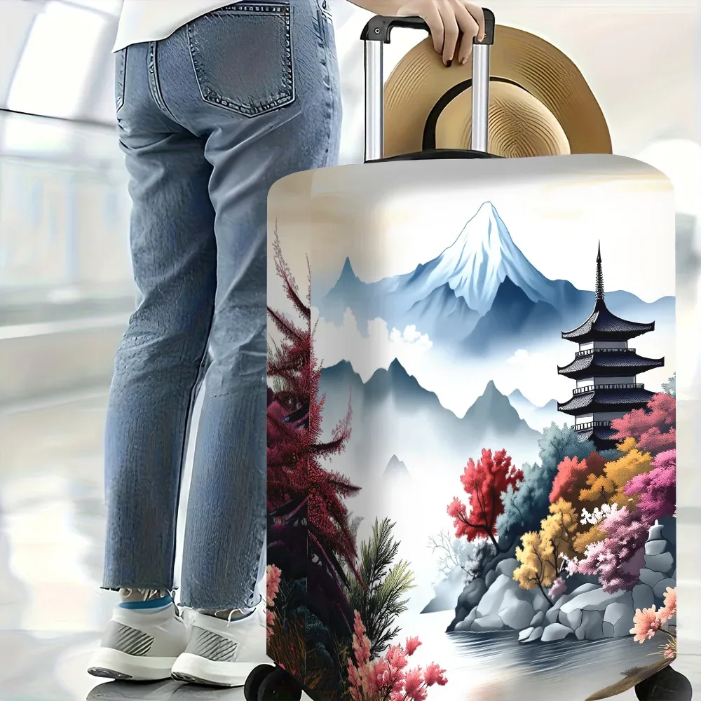 housse valise polyester motif pagode montagnes blanc noir bleu rouge vert rose protection voyage grande taille