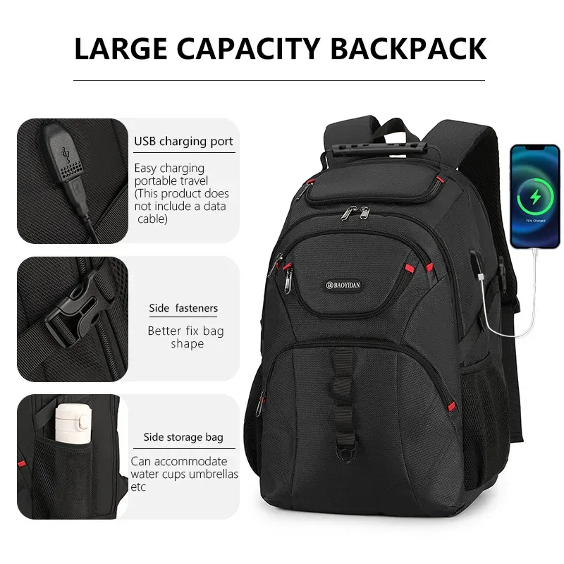 Sac à dos pour hommes pour voyages d'affaires, grande capacité, multi-compartiments, sac de transport pour ordinateur portable de 15 pouces, couleur unie