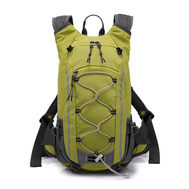 sac dos nylon jaune vif accents gris poche latérale smartphone visibilité nocturne bandoulière arquée imperméable polyester poche intérieure fendue