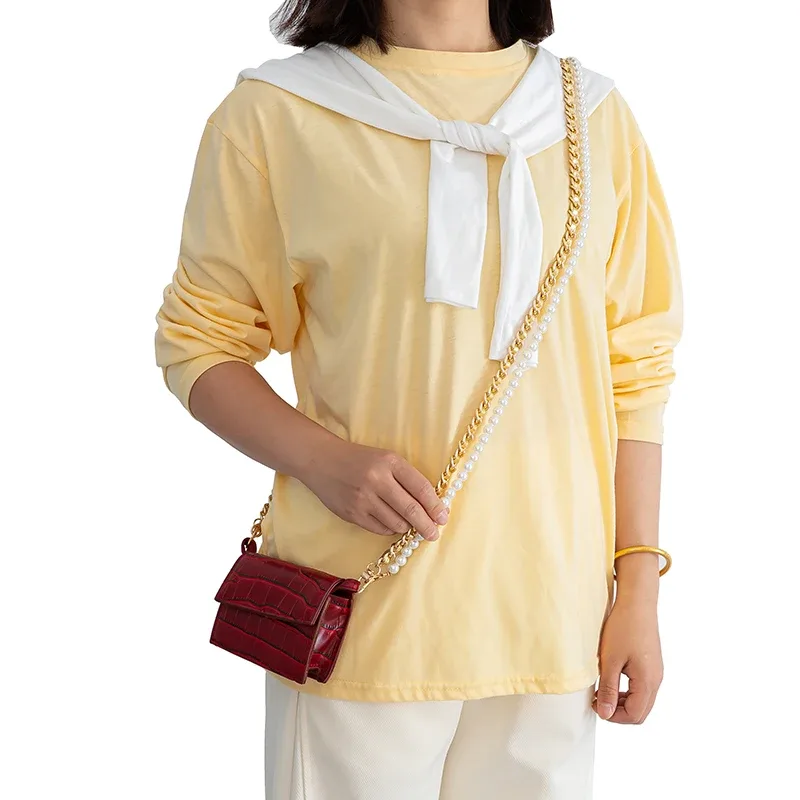 ensemble de sac à main en similicuir et perles pour femme, design de marque, chaîne super chic, sac à bandoulière coloré, sangles de rechange