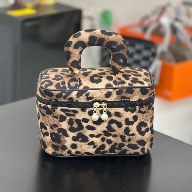 sac de maquillage léopard personnalisé, pochette de voyage portable de grande capacité pour cosmétiques, organisateur, mallette de rangement à fermeture éclair, sacs à main