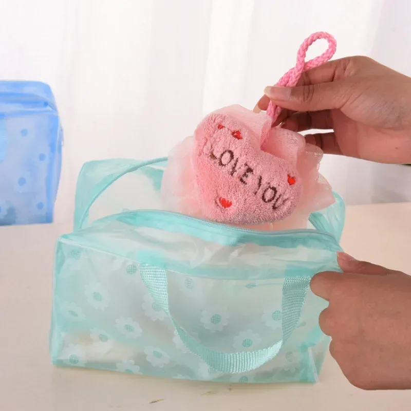 sacs de maquillage portables transparents en pvc, sac à cosmétiques étanche à fleurs pour femmes, sac de rangement de toilette de voyage, pochettes de rangement de douche