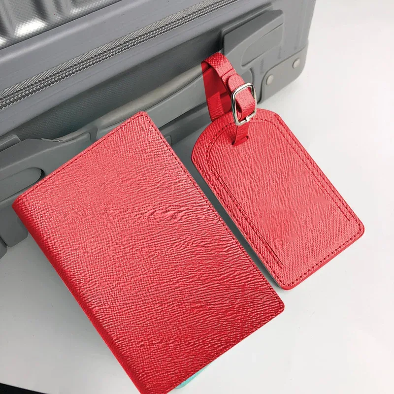 lettres personnalisées saffiano pu cuir voyage passeport couverture bagages étiquette ensemble multifonctionnel stylo billet carte de crédit porte-passeport