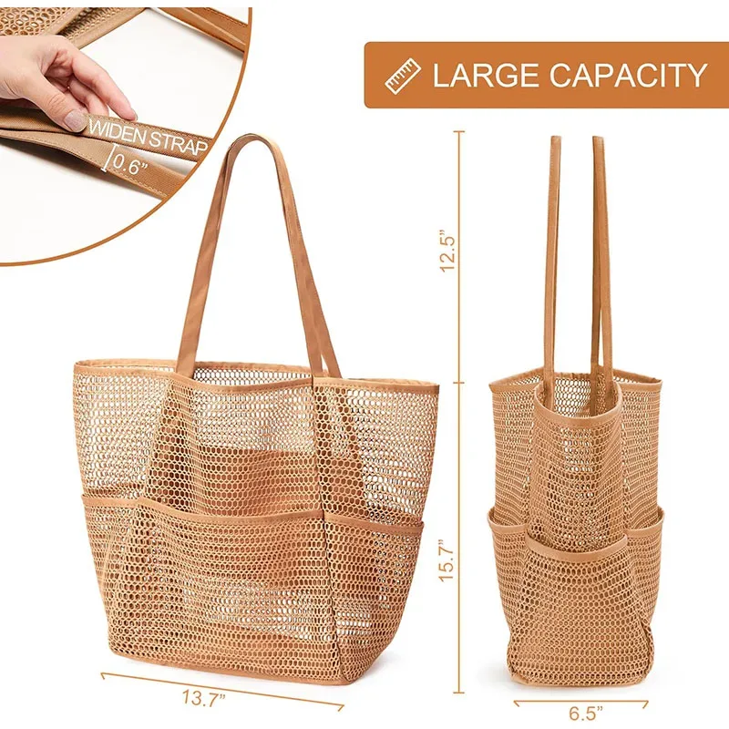sac fourre-tout en maille de nylon pour femme, sac fourre-tout décontracté, sac à bandoulière pliable pour la plage, le pique-nique, les vacances