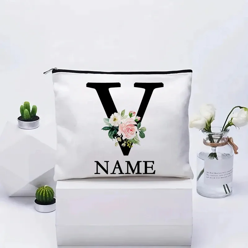 trousse de maquillage personnalisée avec nom, trousse de maquillage de voyage, trousse de maquillage de mariage, pochette cosmétique en toile pour fête, organisateur, cadeaux pour femme