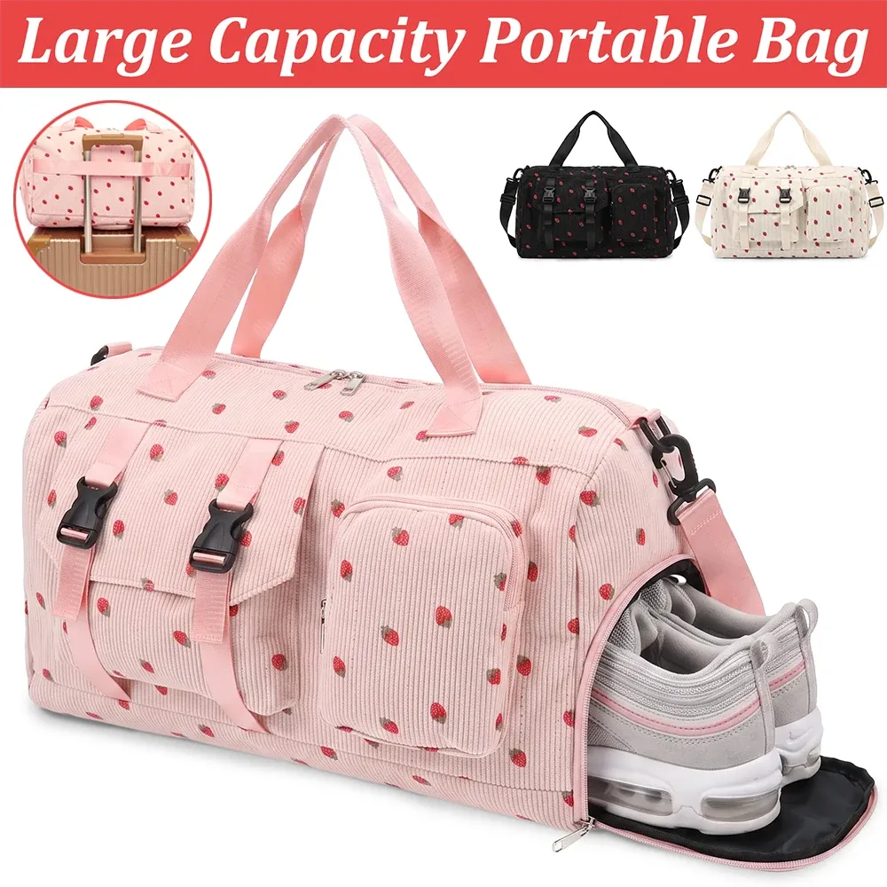 Sac de sport en velours côtelé, grande capacité, sac de voyage avec compartiment à chaussures et poche étanche, sac de voyage imperméable.