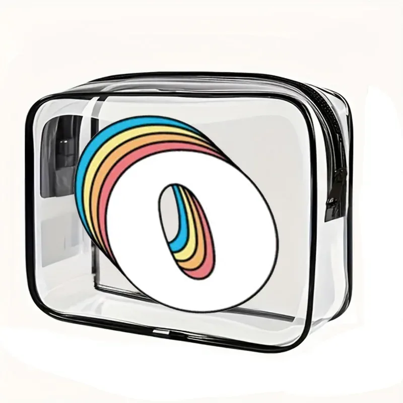 organisateur voyage cosmétiques pvc translucide poignée noire motif arcs-en-ciel lettre grande capacité format tonneau sac compression