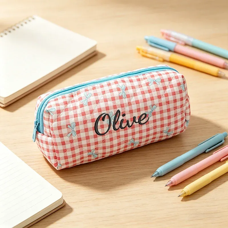 broderie personnalisée/style standard 2 options, trousse de maquillage imprimée avec nœud, trousse à crayons, début de la rentrée scolaire!