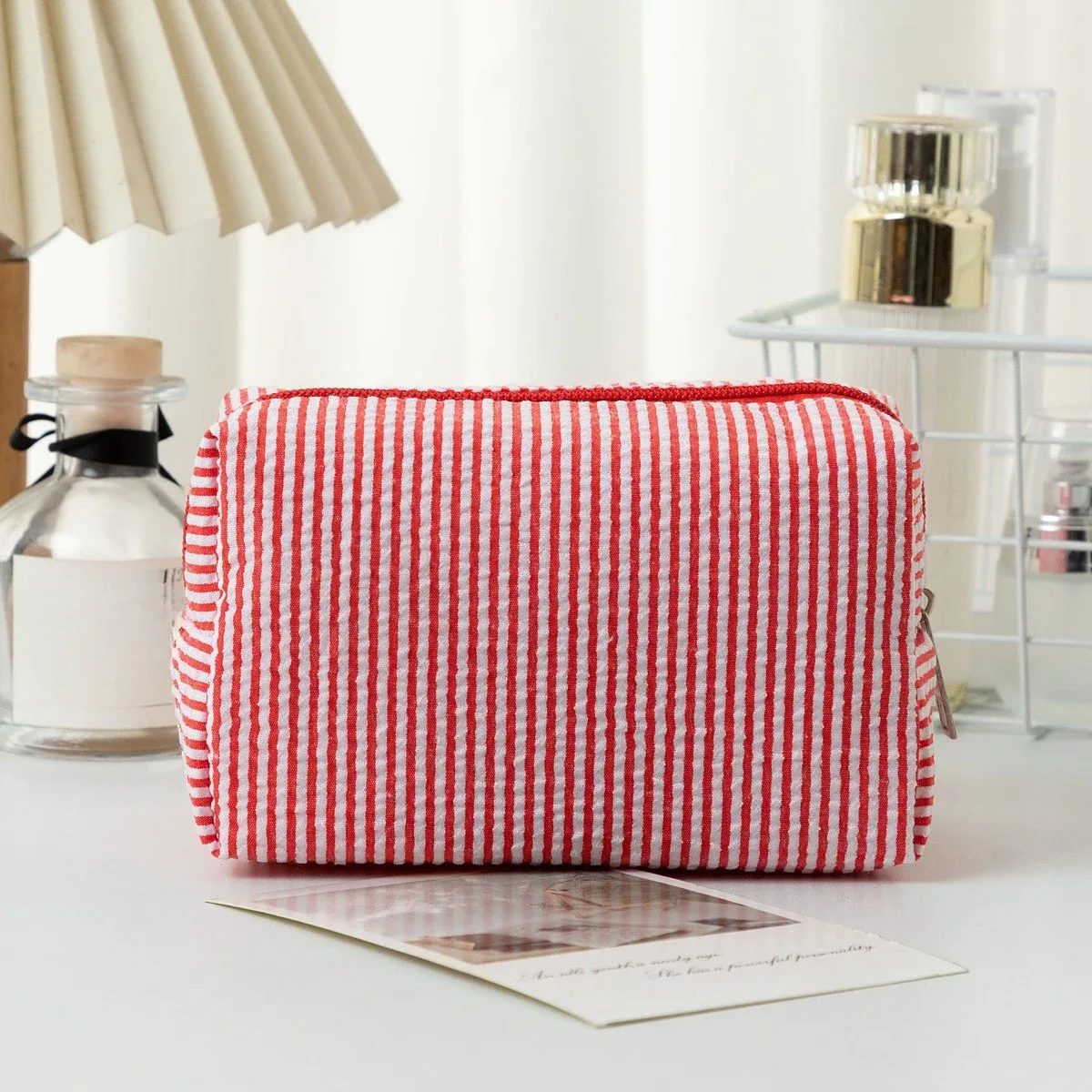 sac à cosmétiques rayé pour femmes, organisateur de maquillage de voyage à la mode, pochette de toilette portable à fermeture éclair pour filles