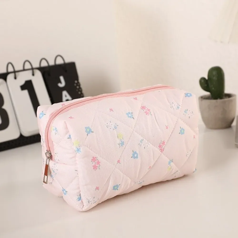 sac de maquillage en coton doux et durable, imprimé floral matelassé, grande capacité, trousse de toilette, organisateur de maquillage pour femmes et filles