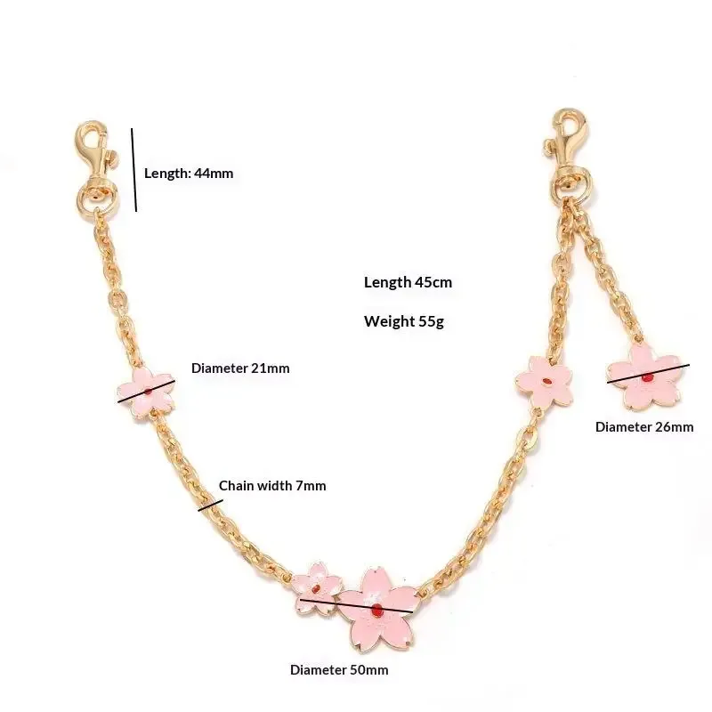 bracelet extensible zinc motif fleur coeur décoration sac femmes chaîne ornementation multifonction usage jour personnalisation style chic mode transport