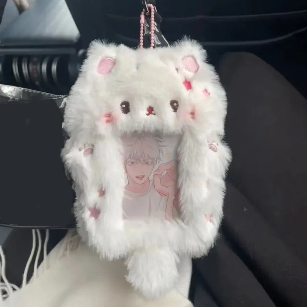étui à cartes photo en peluche, mignon, dessin animé, lapin, chien, chat, porte-cartes, portable, ins, porte-cartes, étudiants, idole, photos, housse de protection