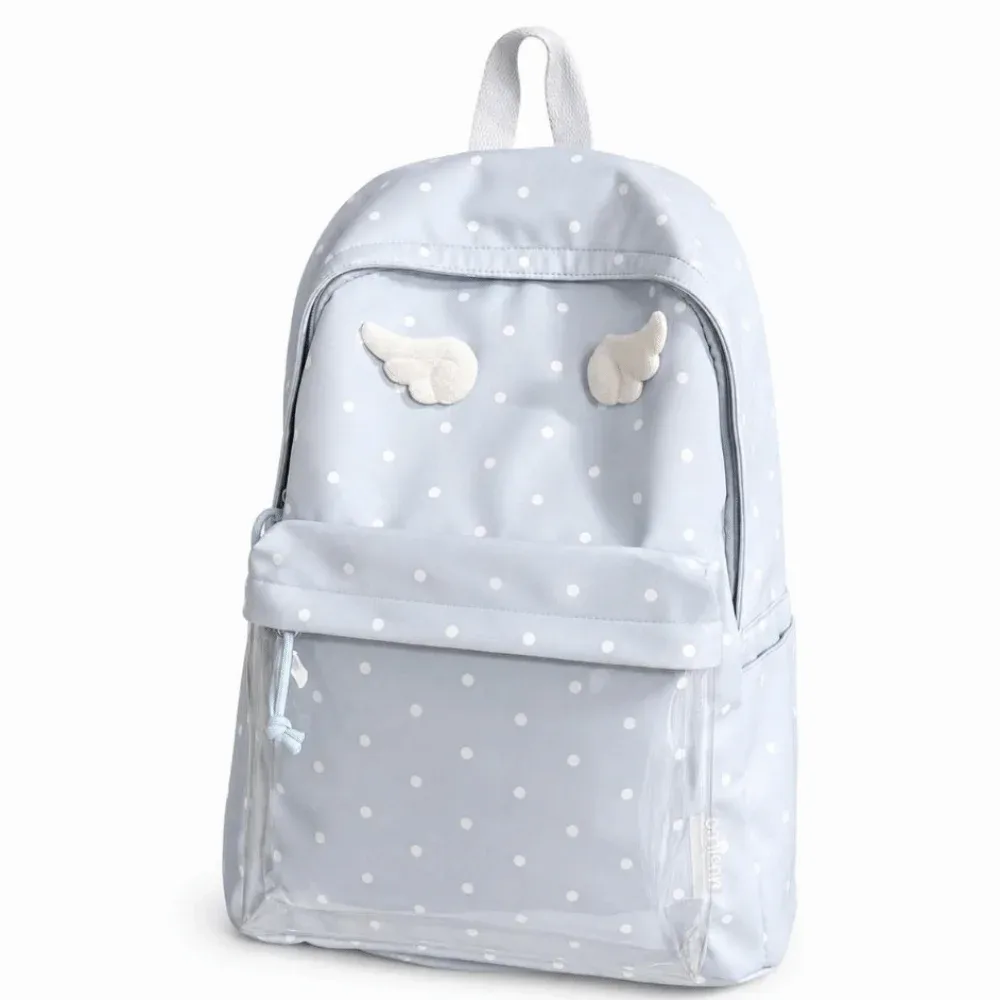 sac à dos à pois de 2 tailles, grande capacité, poche transparente, sac à dos scolaire, motif à pois, sac à dos ailes d'ange pour filles