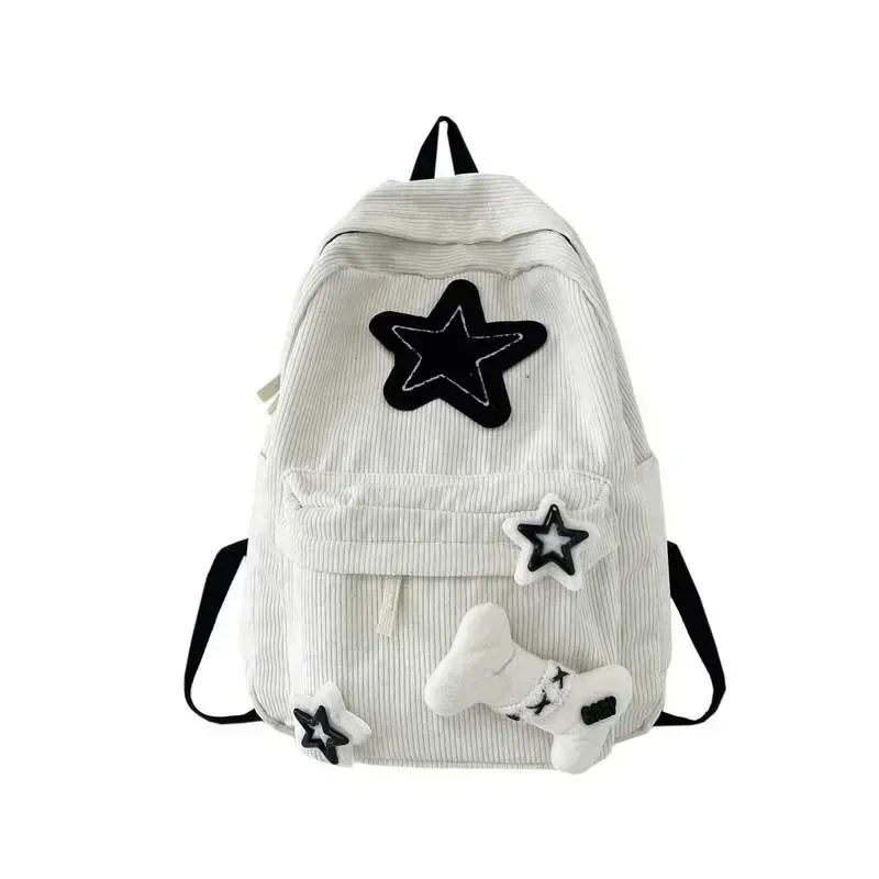 y2k – sac à dos pour ordinateur portable à motif d'étoile pour filles, sac à dos d'école de grande capacité pour adolescentes, sac à dos en velours côtelé, sac à bandoulière à double sangle